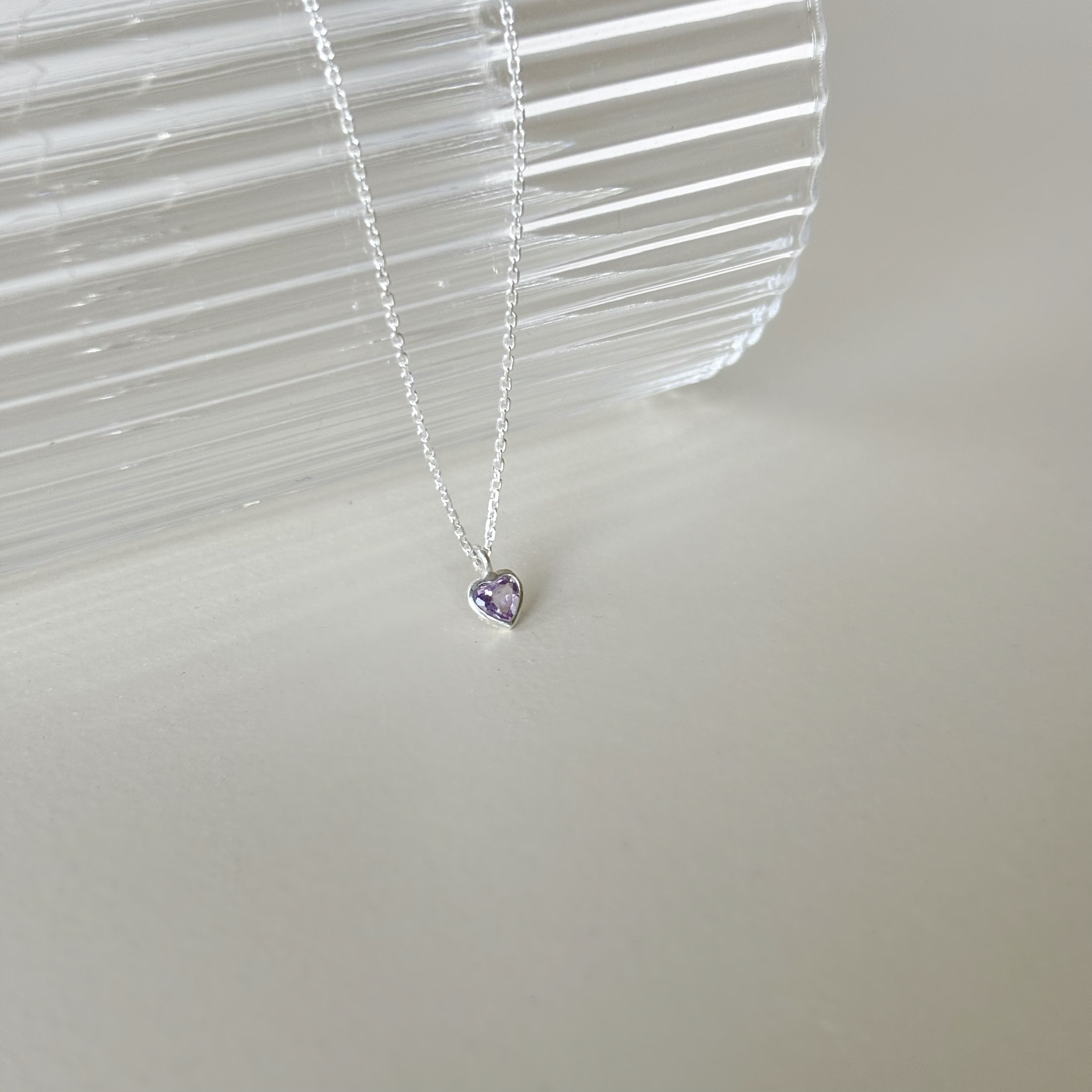 簡約鑽面愛心紫水晶項鍊