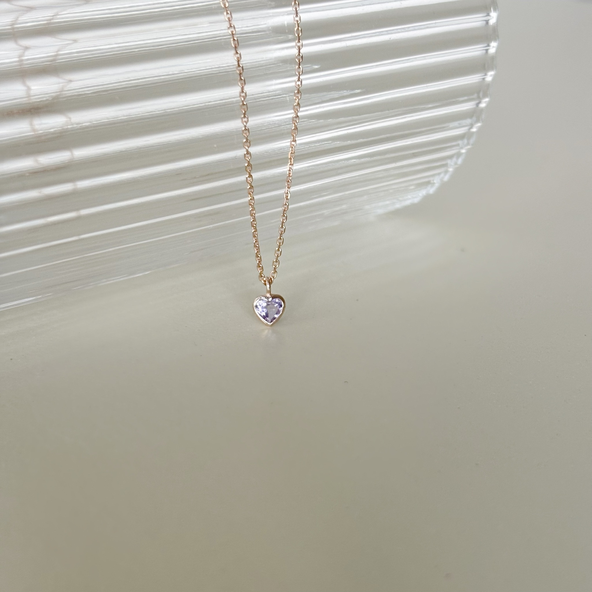 簡約鑽面愛心紫水晶項鍊