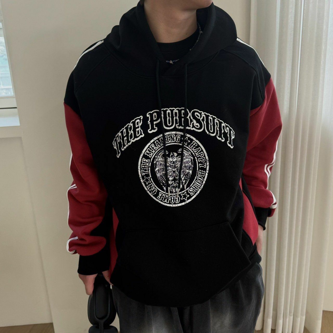 拼色英文字圖案連帽衛衣 BY ATTENTION-144T