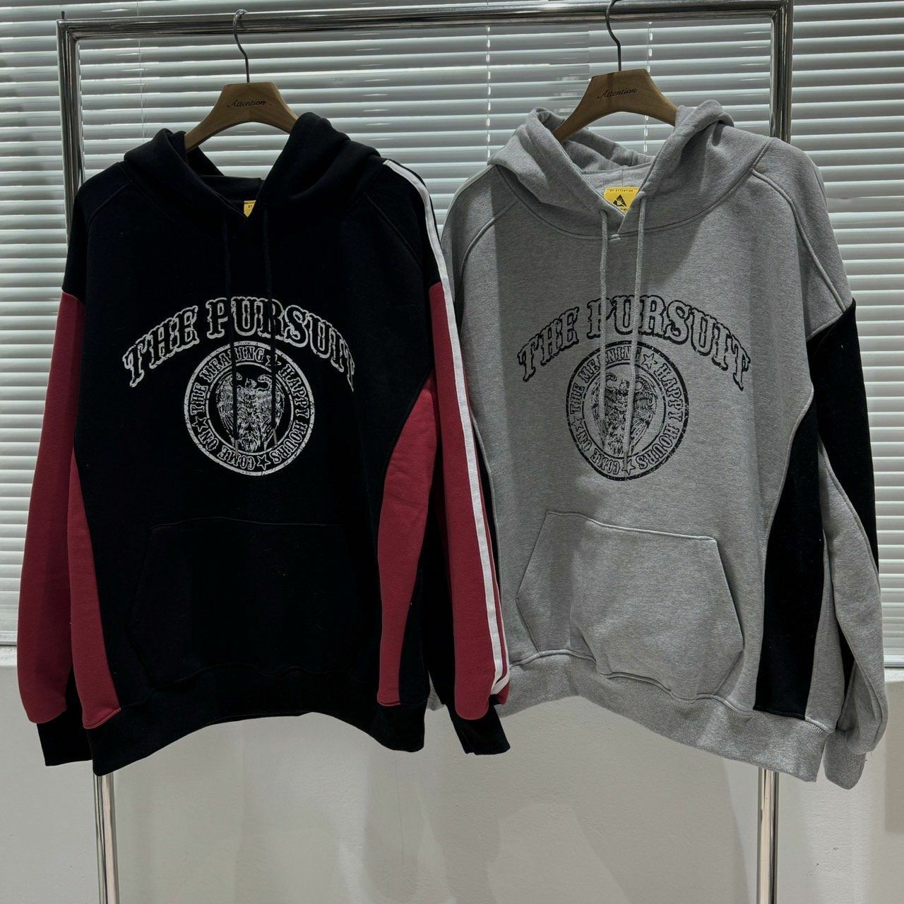 拼色英文字圖案連帽衛衣 BY ATTENTION-144T