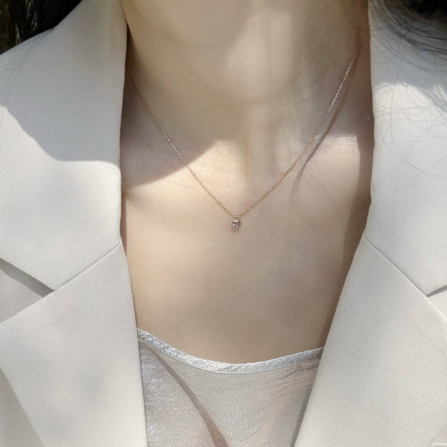 簡約鑽面愛心紫水晶項鍊