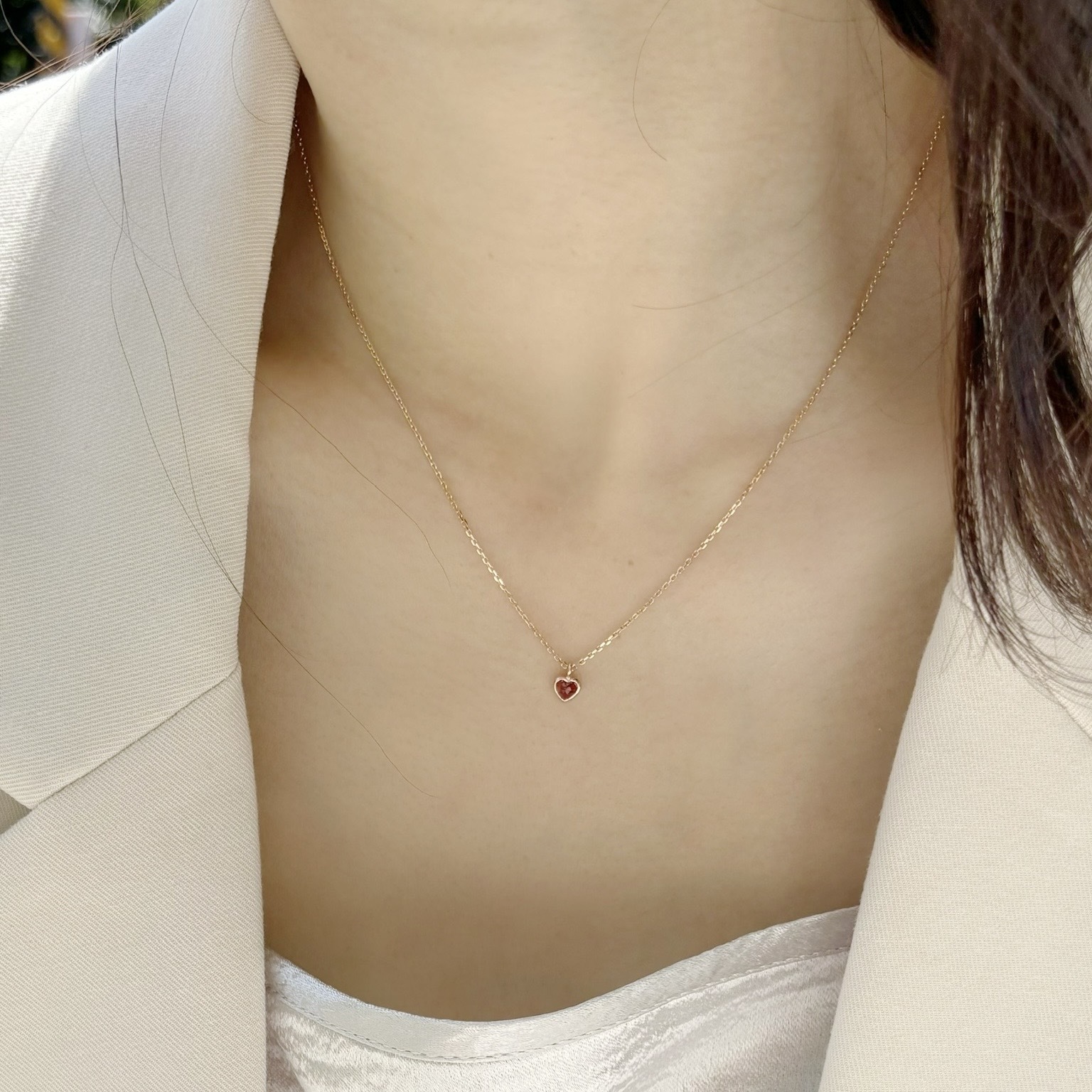 簡約玫瑰切割愛心石榴石項鍊