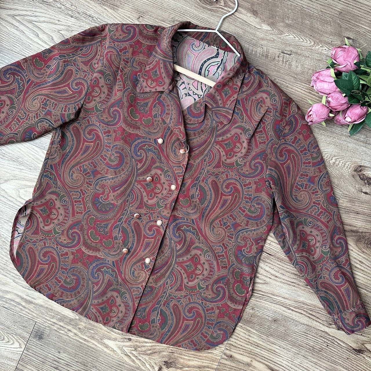 啡紅色腰果花孖衿上衣