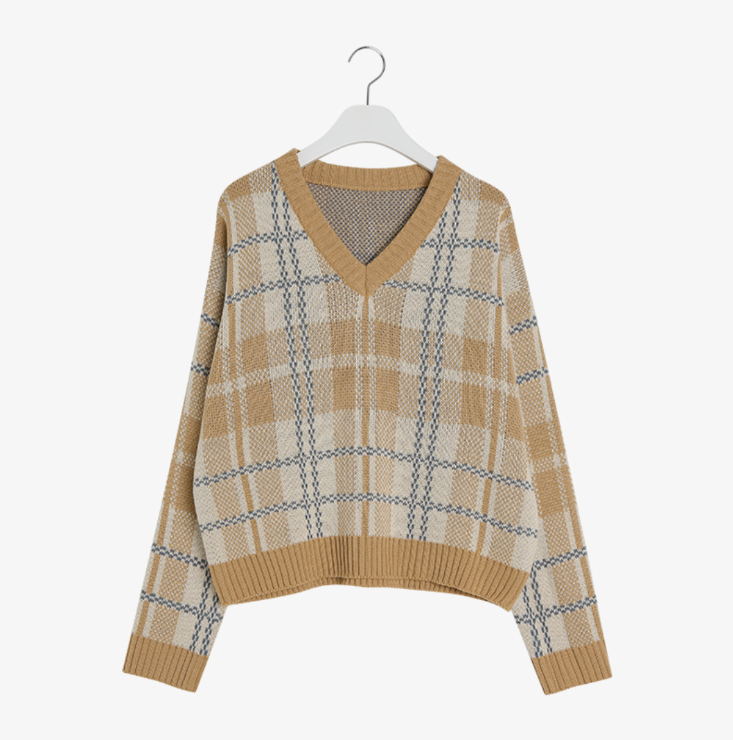 現貨｜配色格紋短版針織上衣