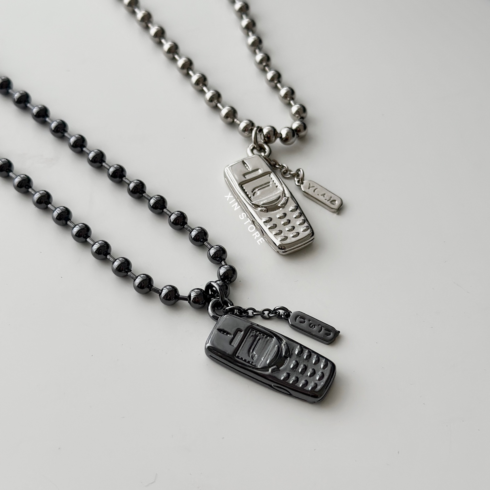 Fe3c “2000s Cell Phone Necklace” 不鏽鋼 可調節 手機 項鍊 銀 黑