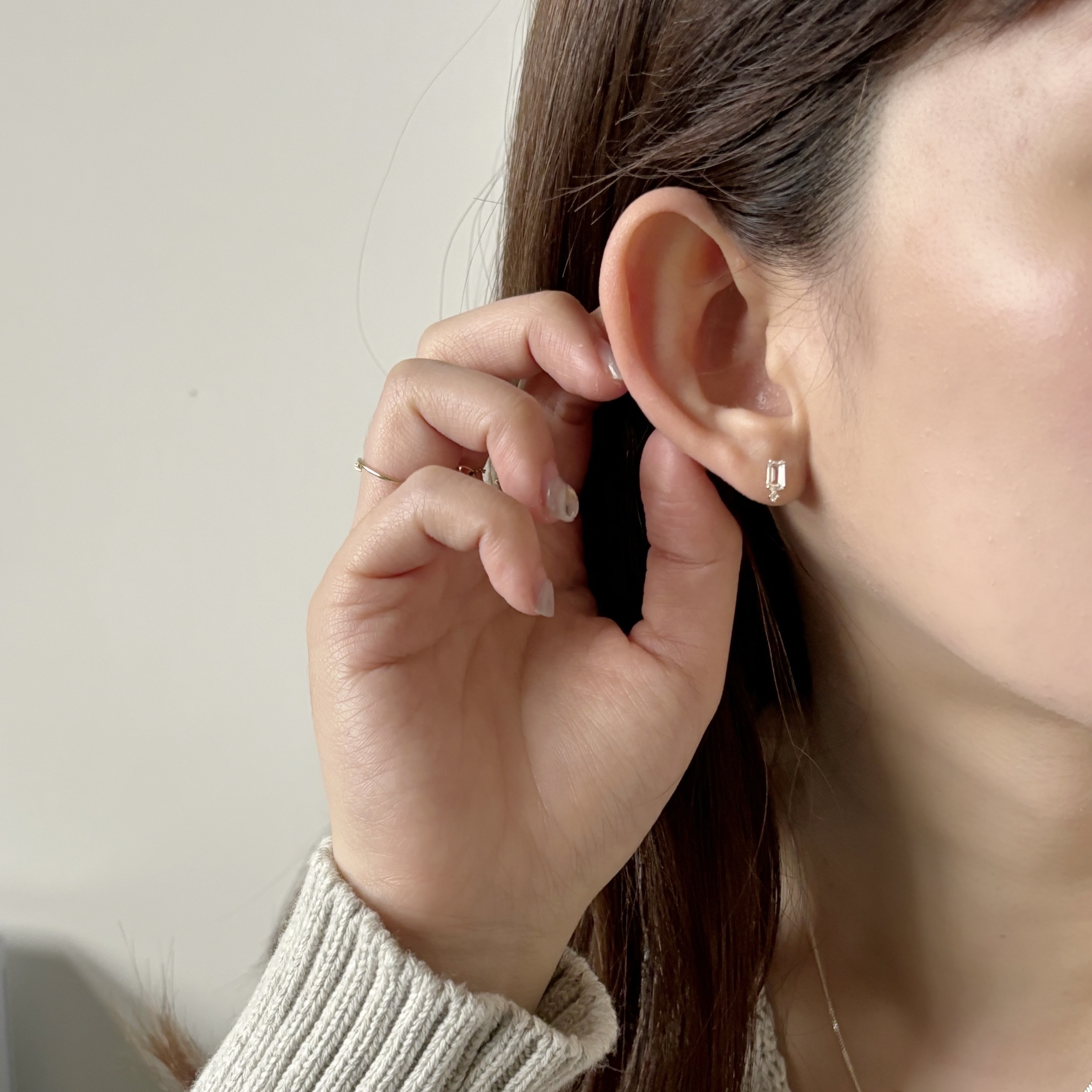 meteor長方白水晶耳環