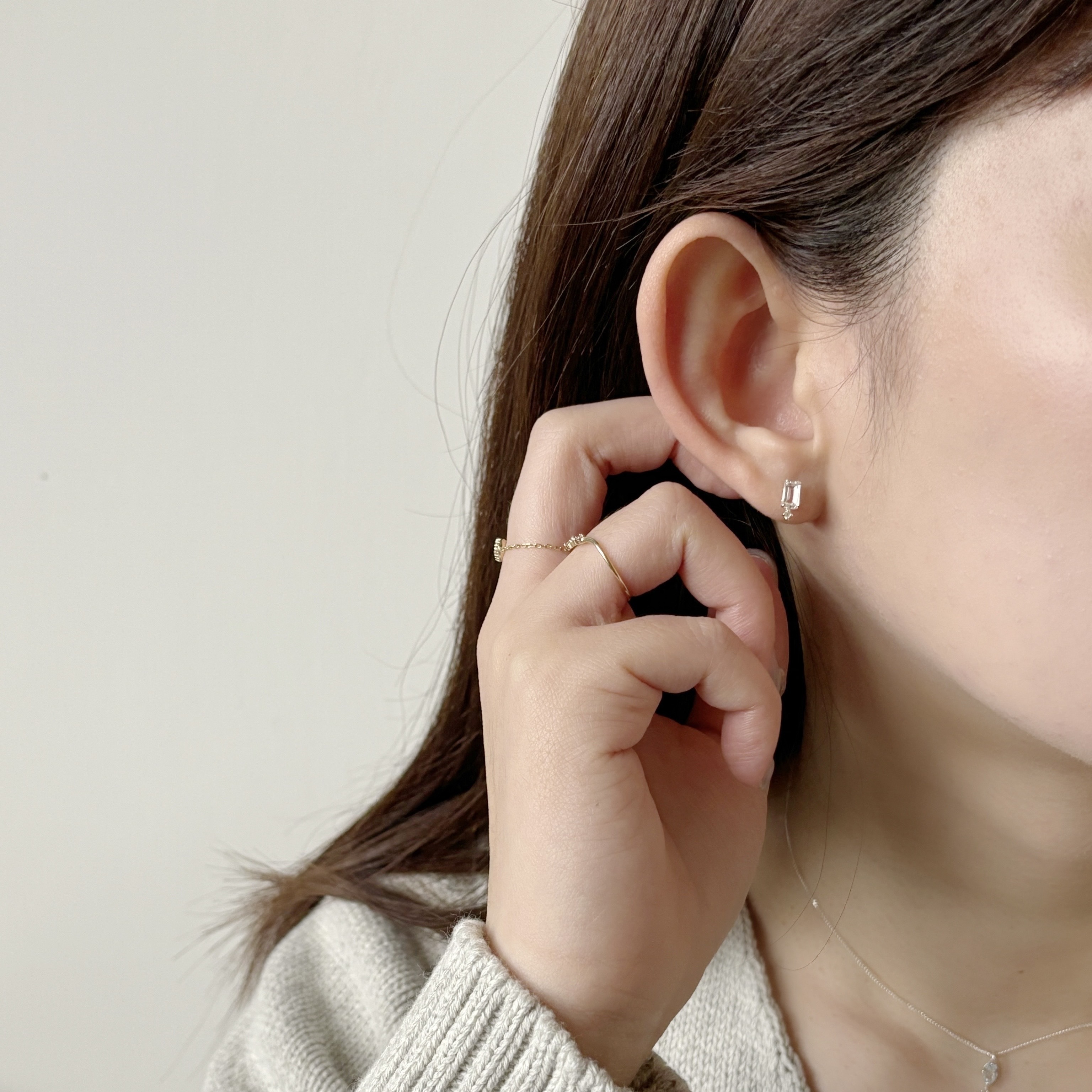 meteor長方白水晶耳環