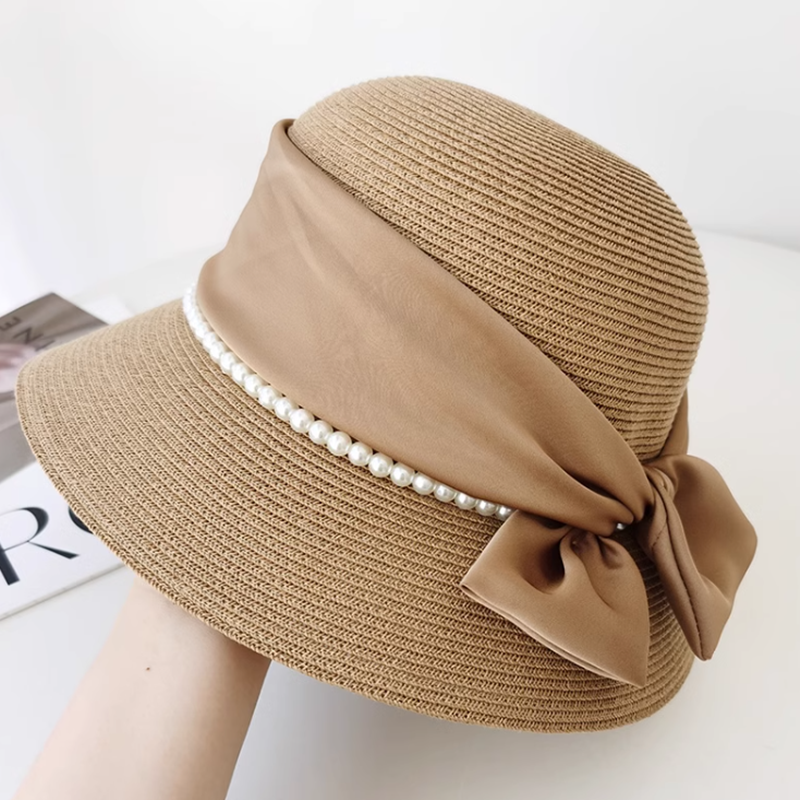珍珠蝴蝶結漁夫草帽  四色