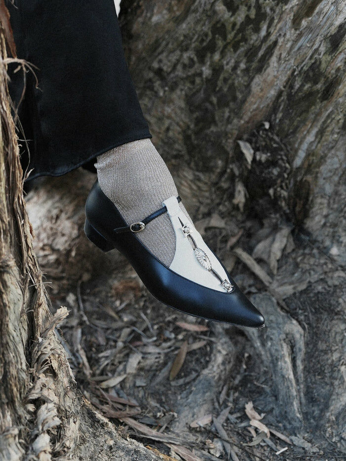 LB #37470 POINTED TOE METAL PIERCE MARY JANE FLATS