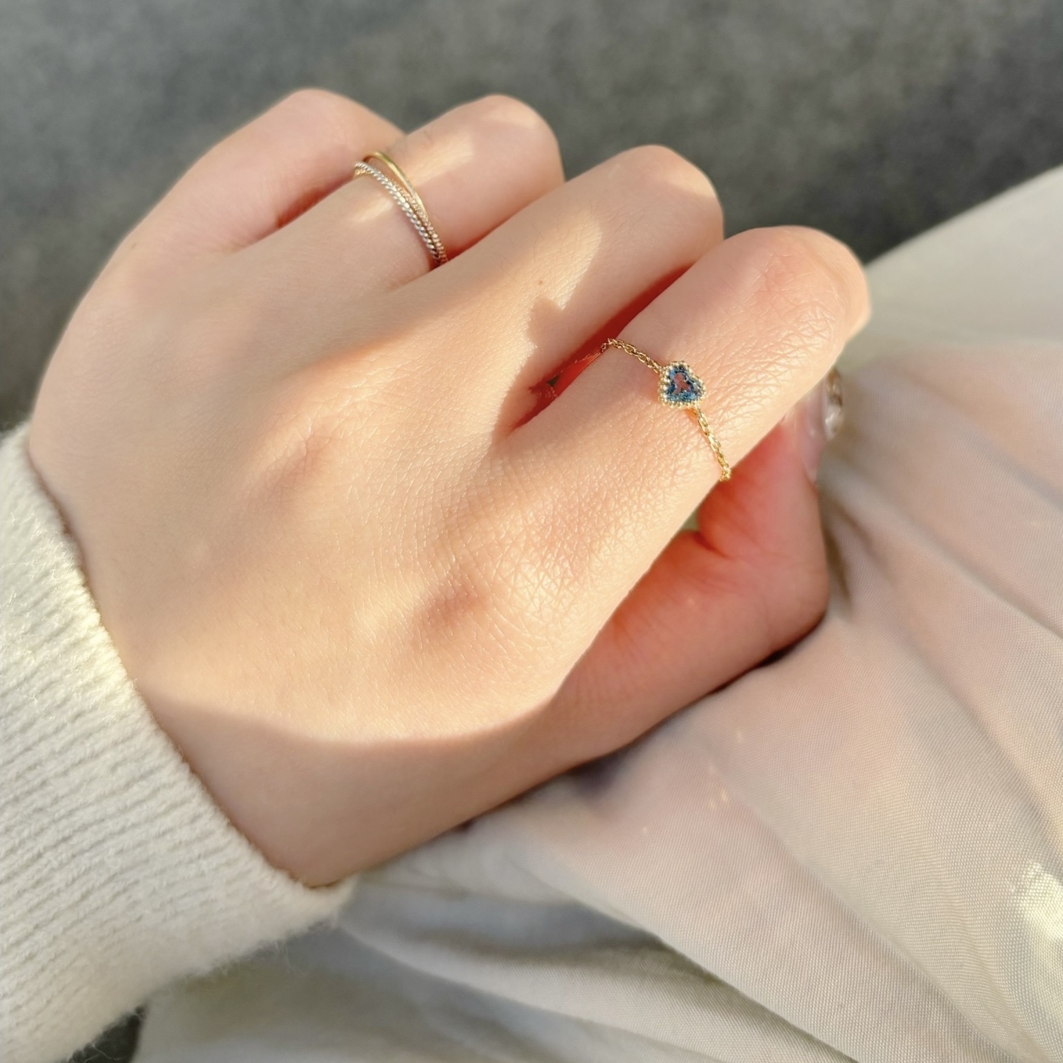 14k蛋糕愛心倫敦托帕石可調式鍊戒