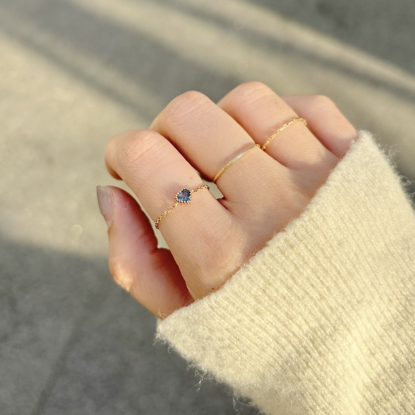 14k蛋糕愛心倫敦托帕石可調式鍊戒