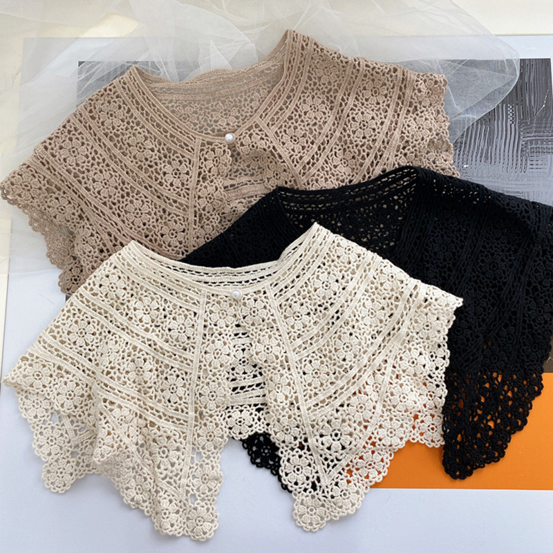 珍珠鈎花透空針織披肩 三色