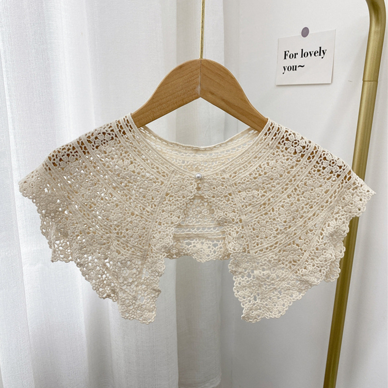 珍珠鈎花透空針織披肩 三色