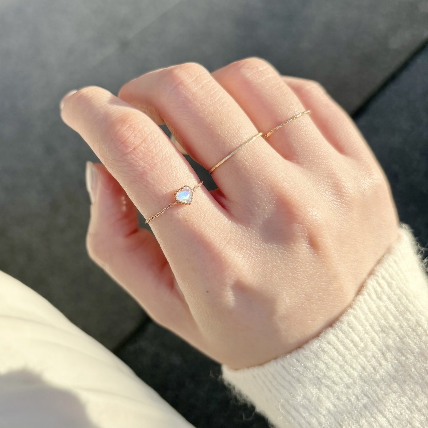 14k蛋糕愛心月光石可調式鍊戒