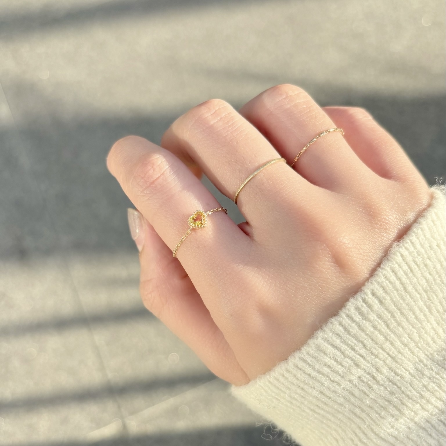 14k蛋糕愛心黃水晶可調式鍊戒