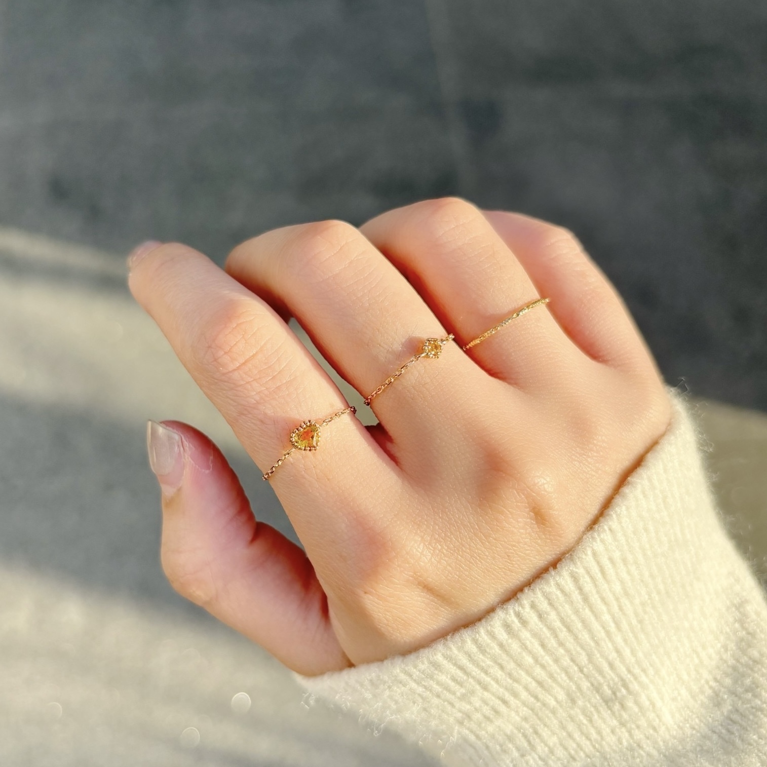 14k蛋糕愛心黃水晶可調式鍊戒