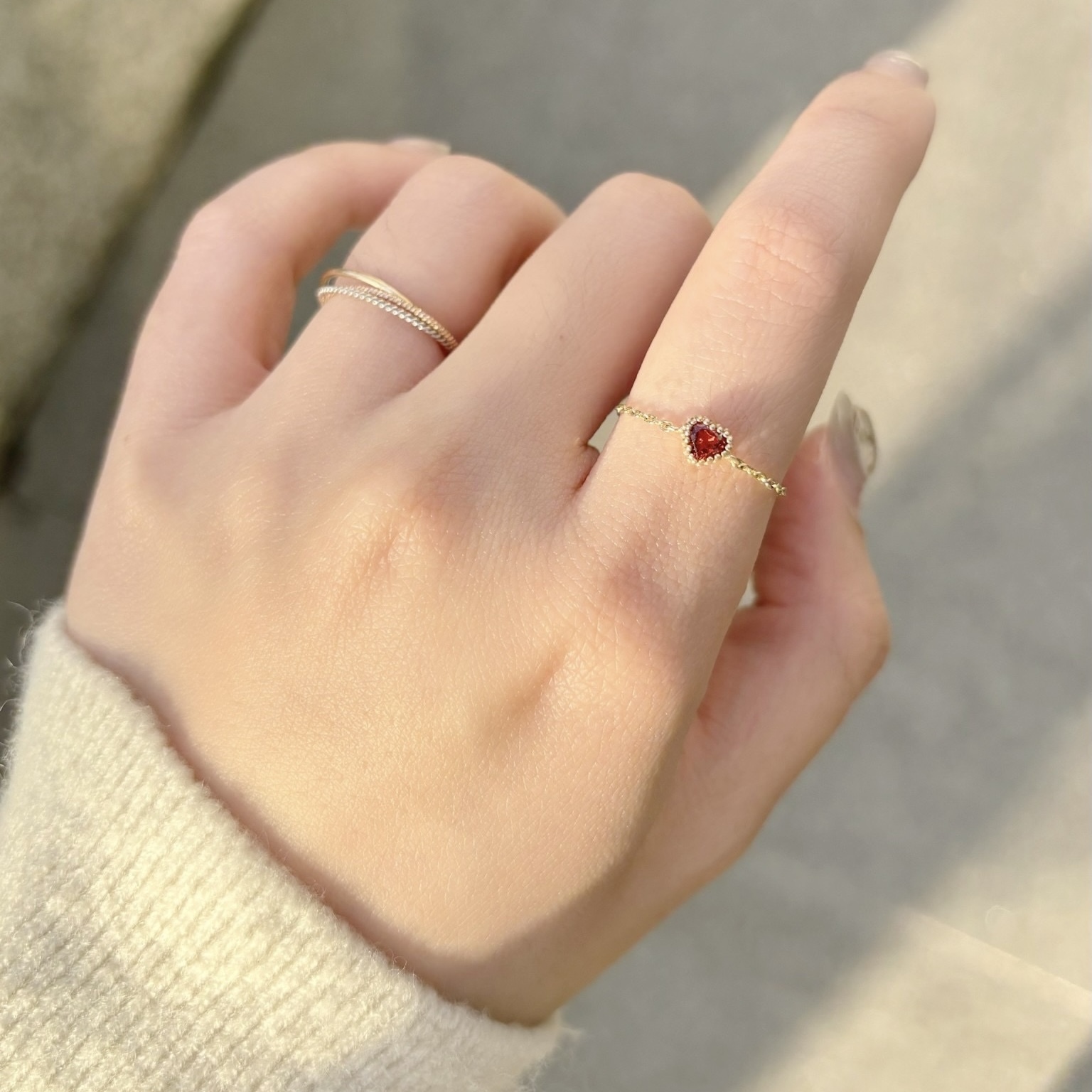 14k蛋糕愛心石榴石可調式鍊戒