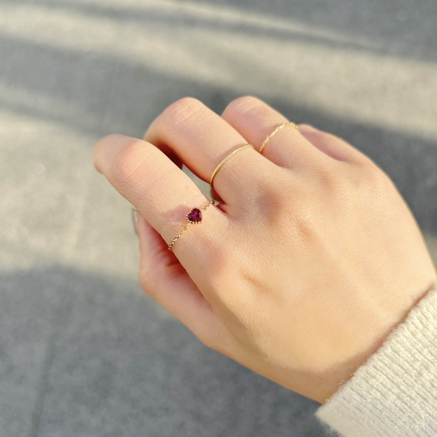 14k蛋糕愛心石榴石可調式鍊戒