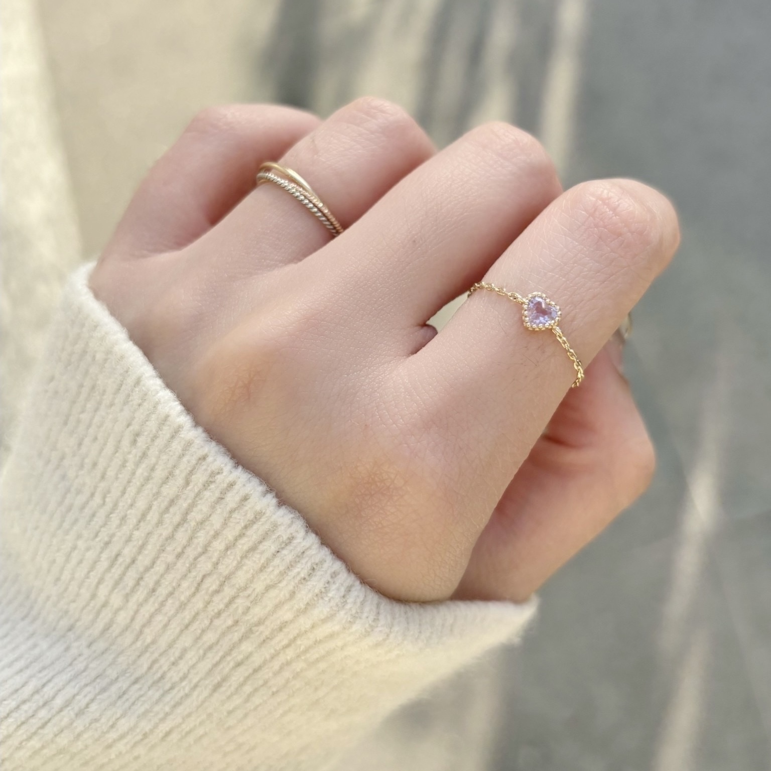 14k蛋糕愛心紫水晶可調式鍊戒