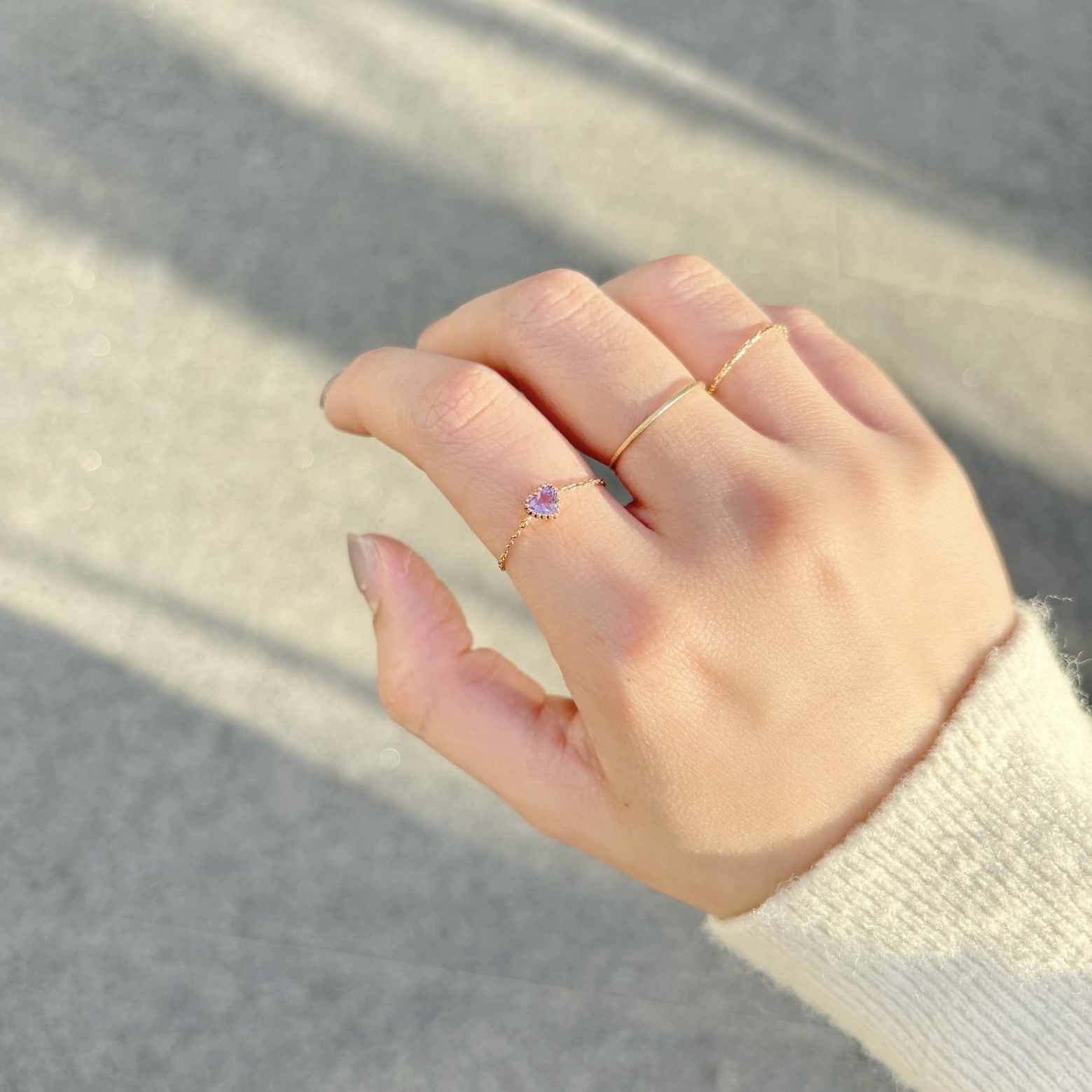 14k蛋糕愛心紫水晶可調式鍊戒