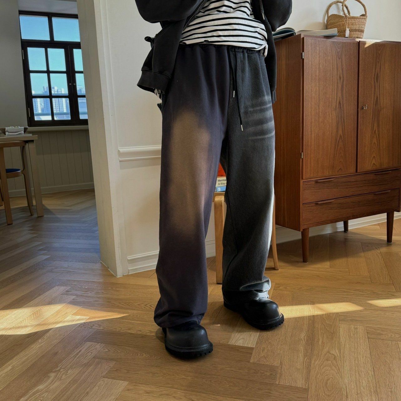 洗水牛仔拼棉質鬆身褲 BY ATTENTION-153P