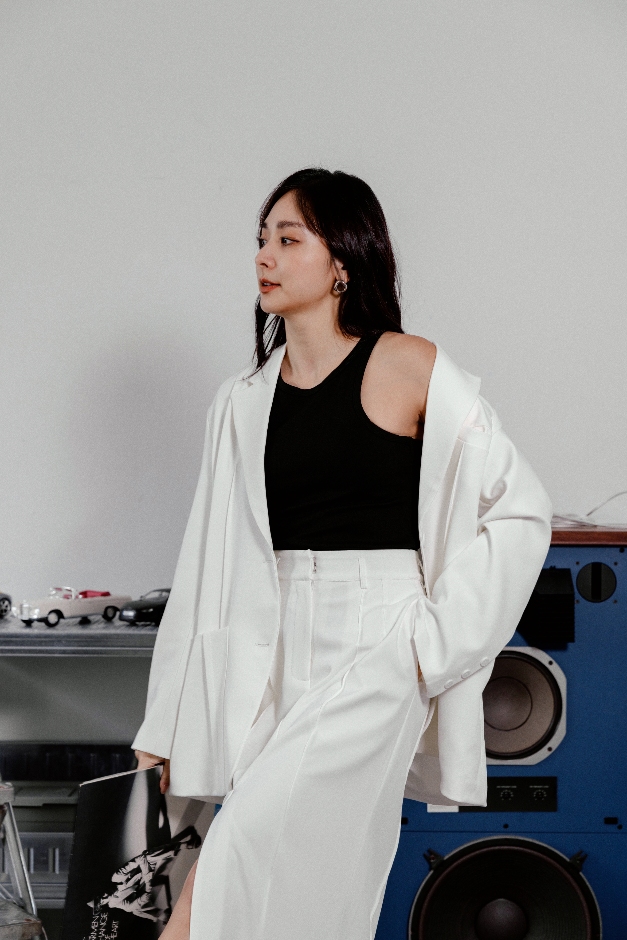 大口袋設計西裝外套（白色）