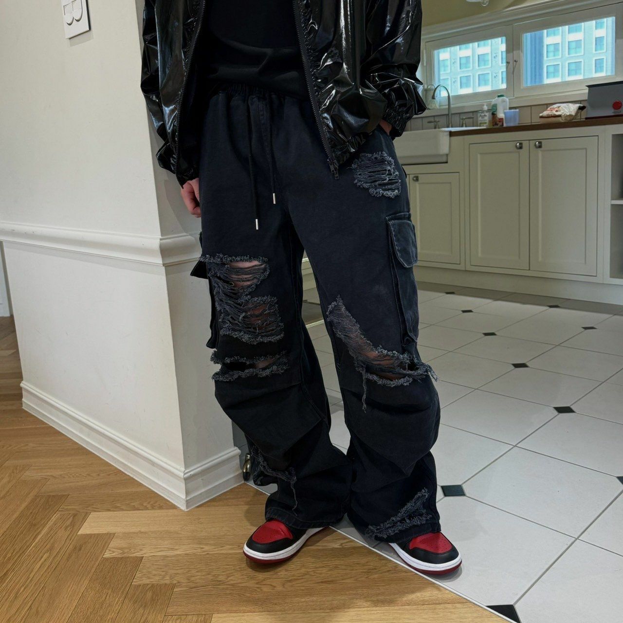 洗水破洞工裝鬆身牛仔褲 BY ATTENTION-156J