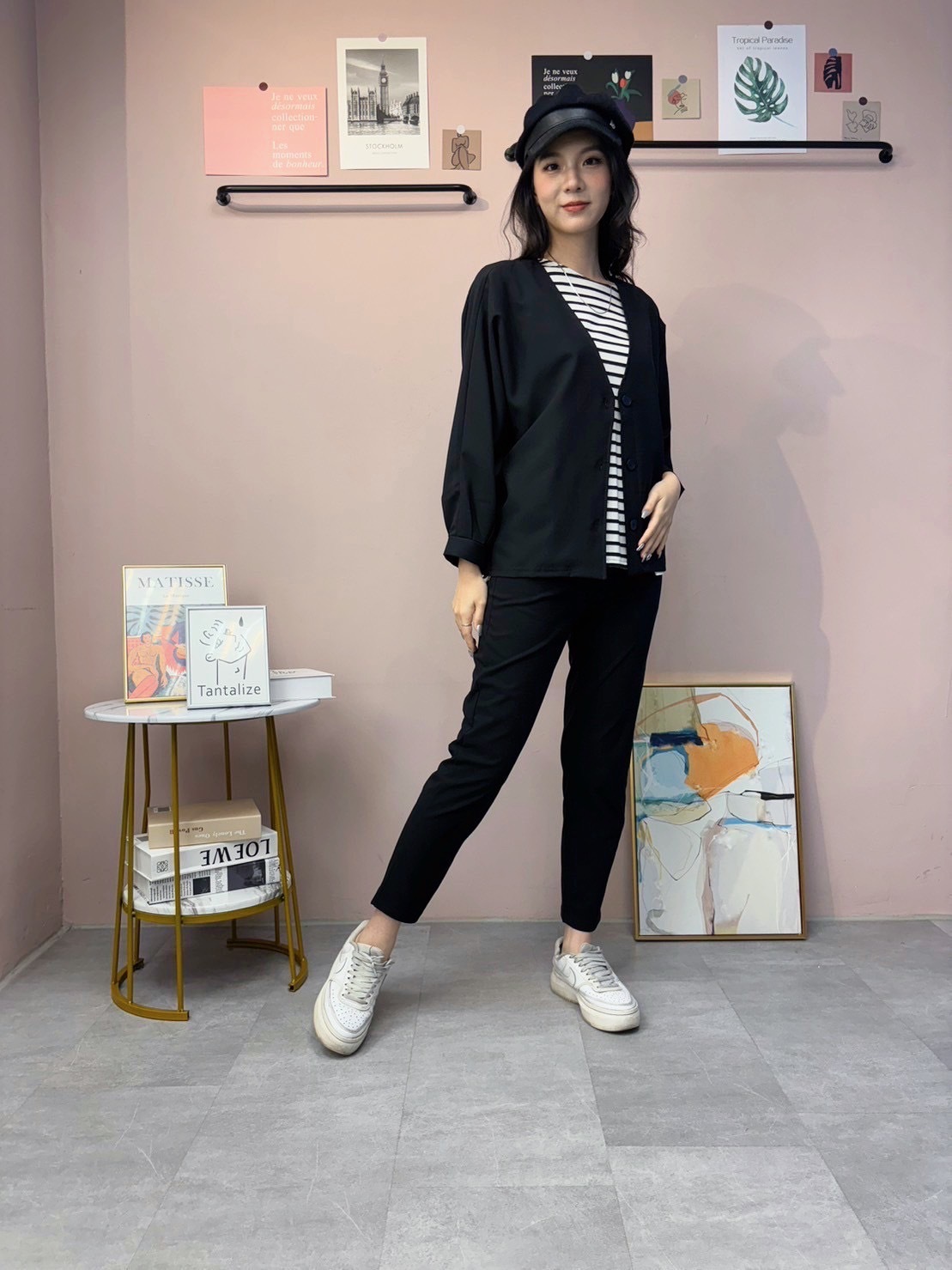 高磅V領寬袖外套(黑)