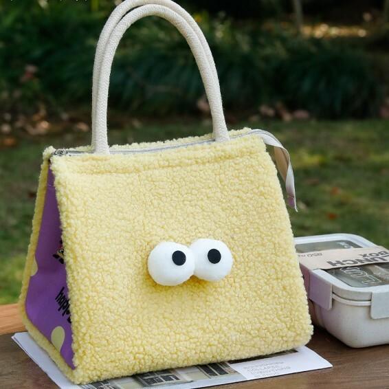 《3812》可愛大眼羊羔毛手提保溫袋