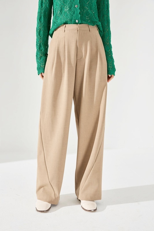 壓褶休閒長寬褲 兩色