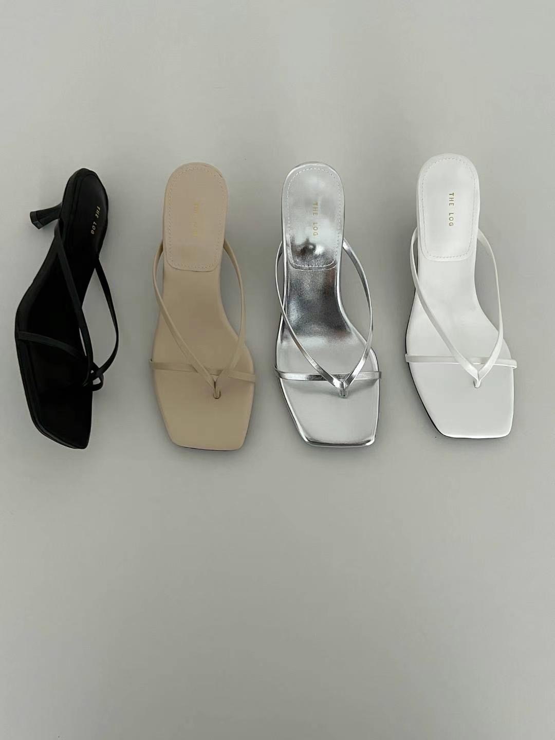 正韓質感細帶皮革夾腳低跟鞋