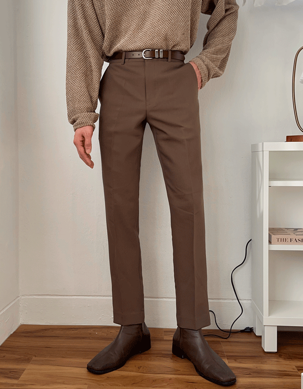 修身半鬆緊帶休閒西裝褲