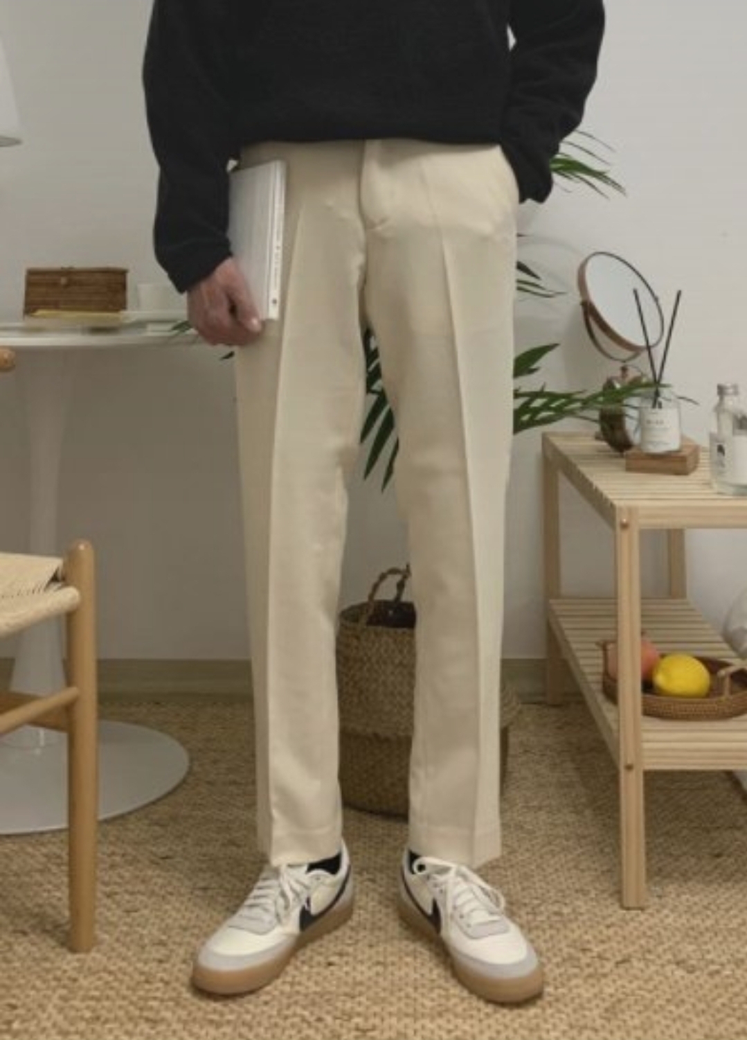 修身半鬆緊帶休閒西裝褲