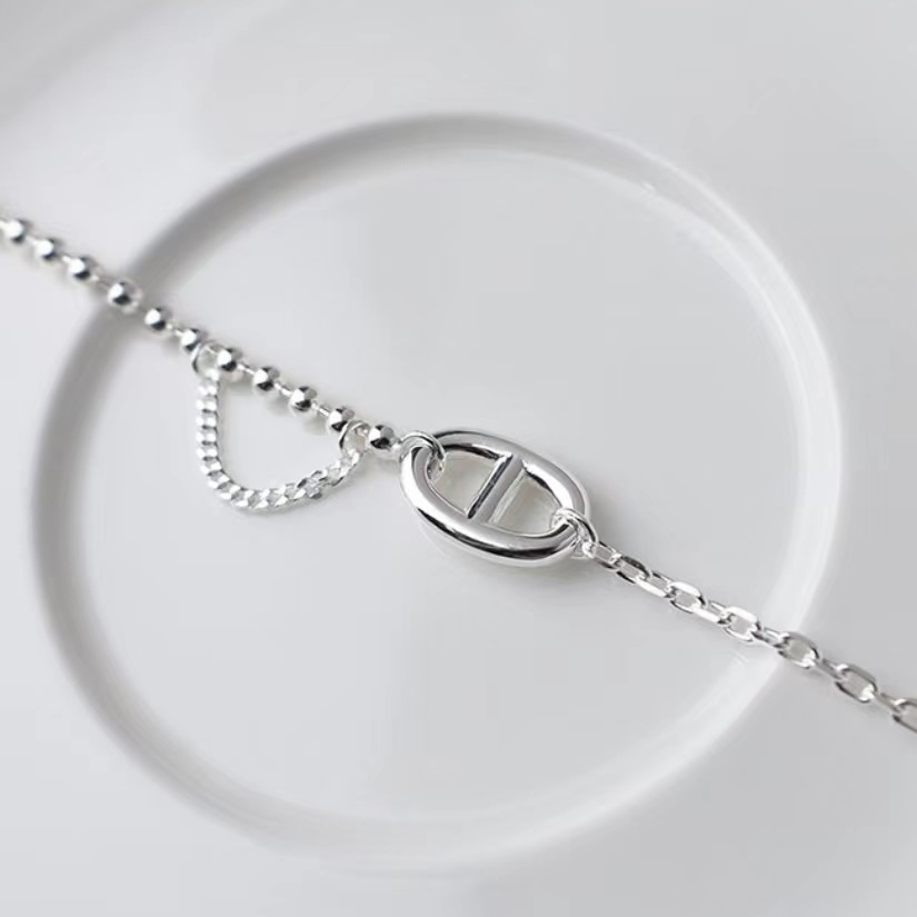 H05片刻．豬鼻拼接珠鍊純銀手鏈