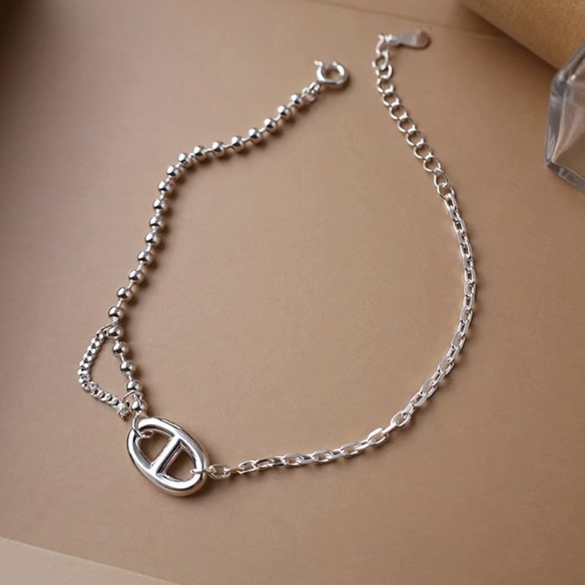 H05片刻．豬鼻拼接珠鍊純銀手鏈