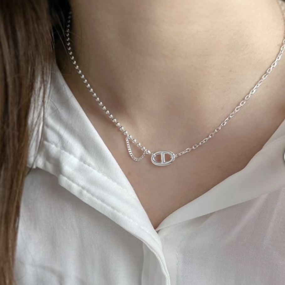 S23片刻．豬鼻拼接珠鍊純銀項鍊