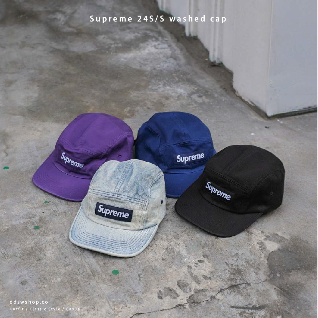 Supreme 五分割帽 長條Logo 黑色 牛仔藍 藍色