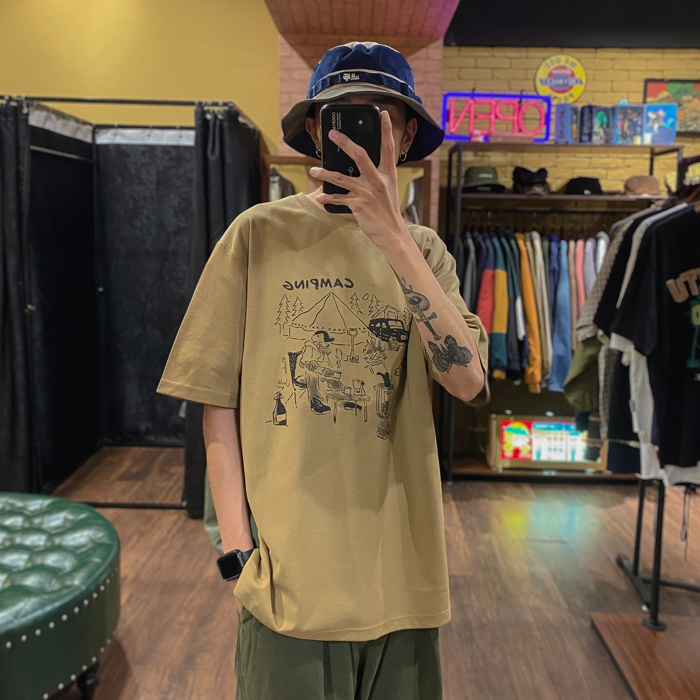 質量梭織布側袋露營TEE