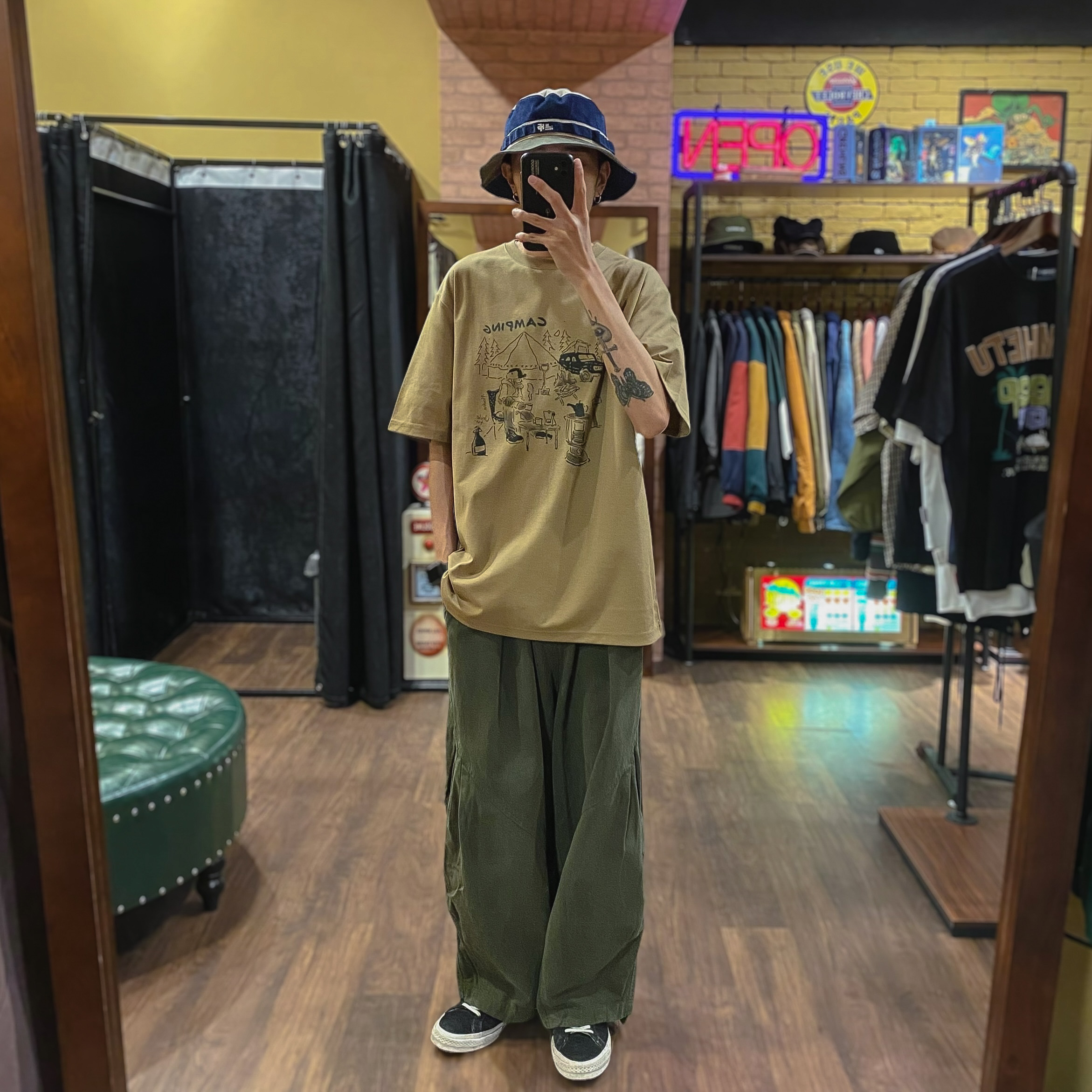 質量梭織布側袋露營TEE