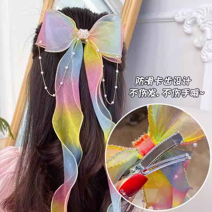 Ombre Braided Bow Ribbon Hair Clip