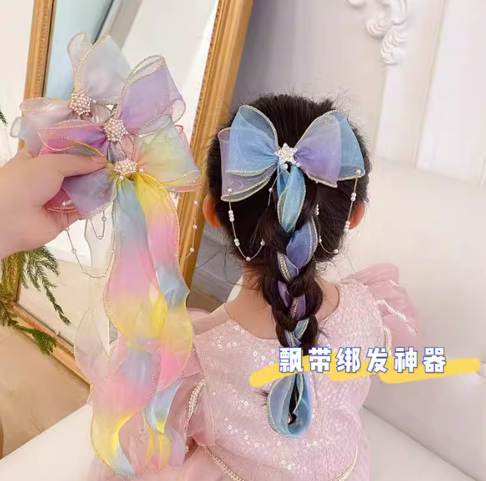 Ombre Braided Bow Ribbon Hair Clip