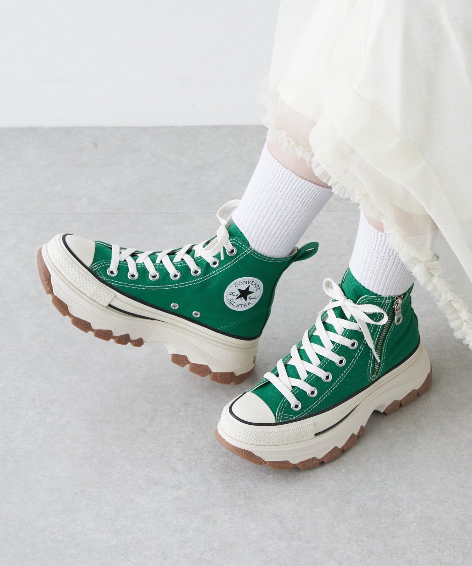 限時特價預購┃日本 CONVERSE ALL STAR Ⓡ TREKWAVE Z HI 拉鍊 帆布 厚底 綠色