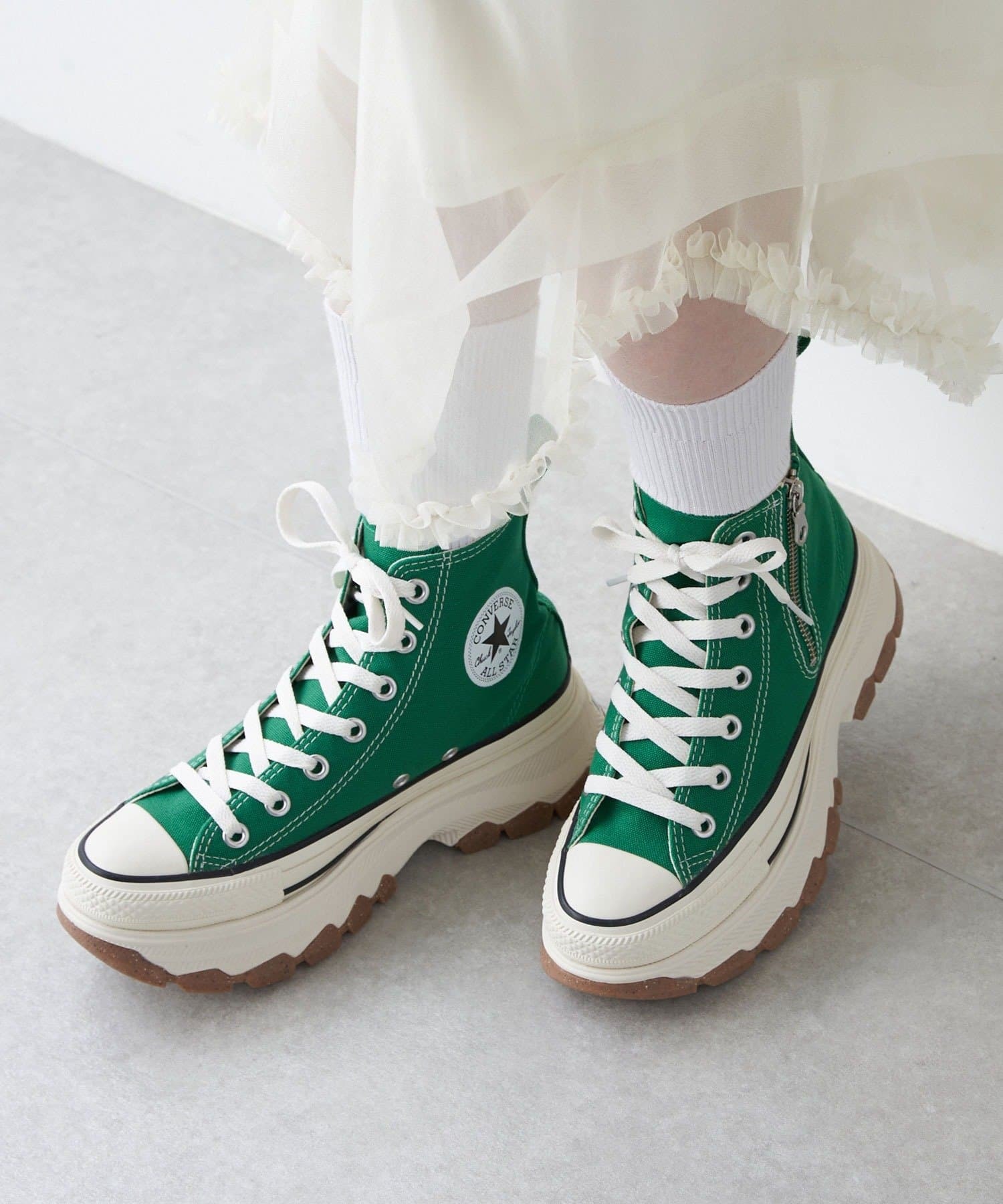 限時特價預購┃日本 CONVERSE ALL STAR Ⓡ TREKWAVE Z HI 拉鍊 帆布 厚底 綠色