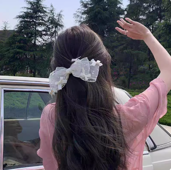 Cute White Lace Mesh Bow Ribbon Hair Clip