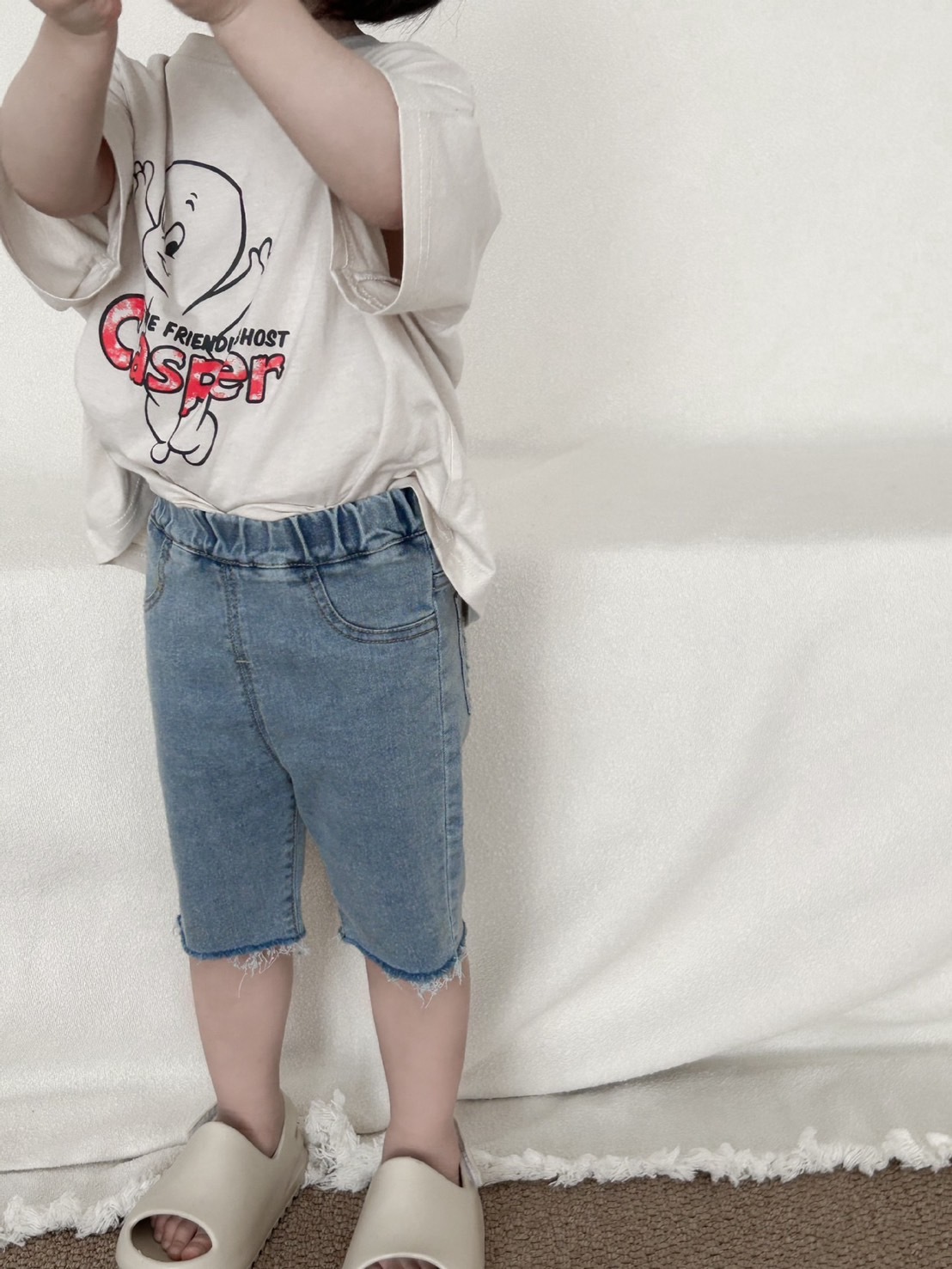 修身牛仔藍五分馬褲