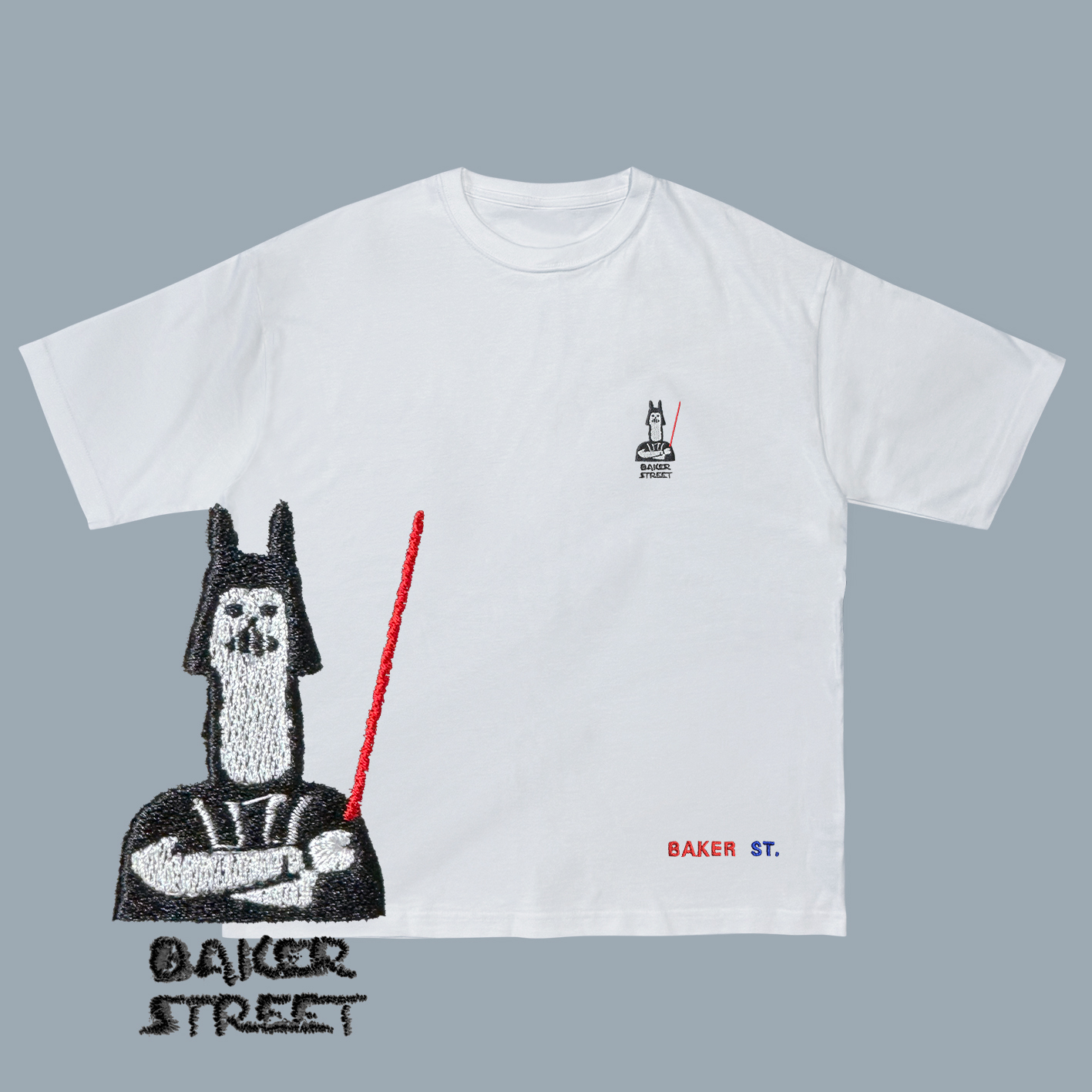 Embroidery-黑武駝 刺繡  寬版落肩  短T