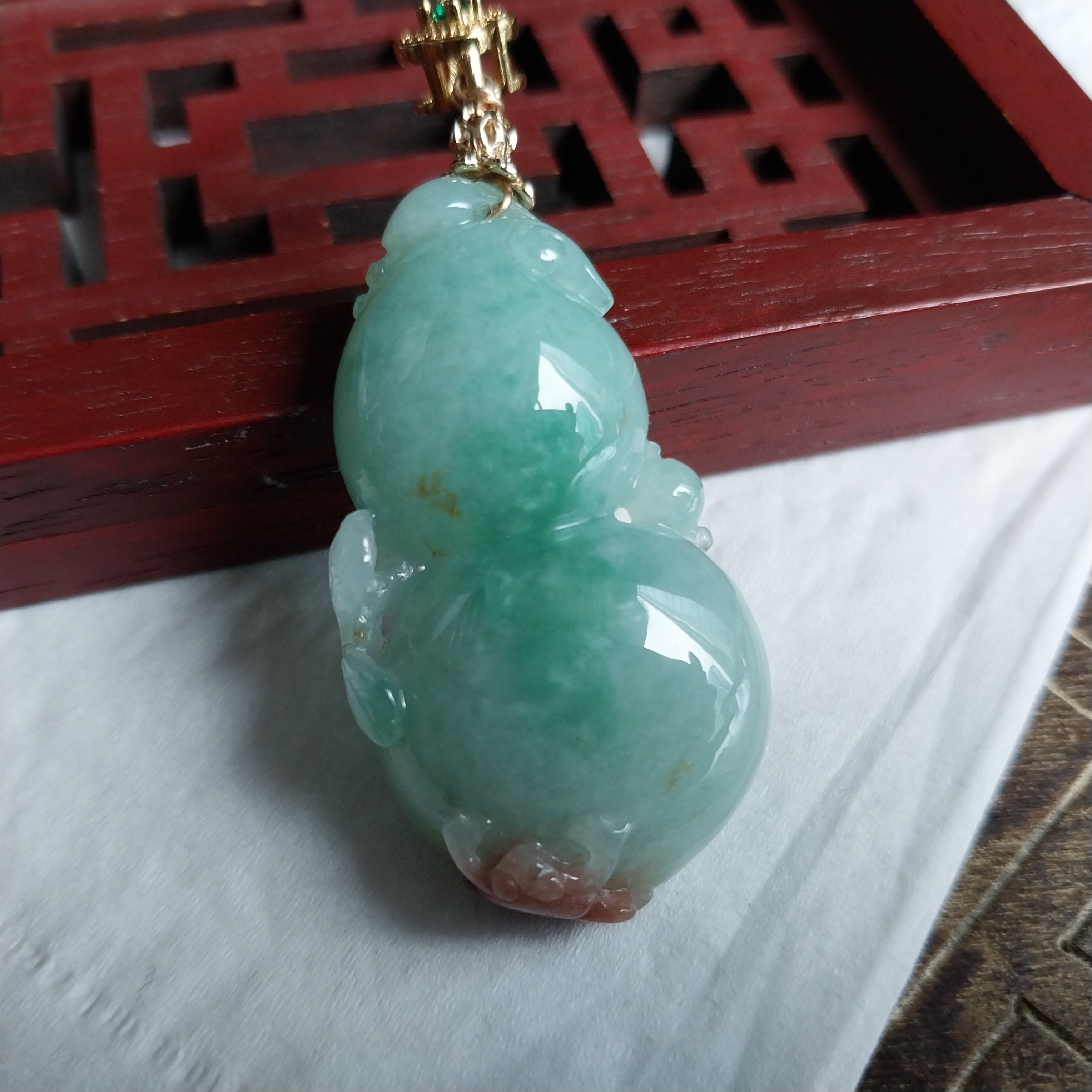 翡翠冰糯特色葫蘆吊墜,天然翡翠A玉, 緬甸玉, Jade, Jadeite
