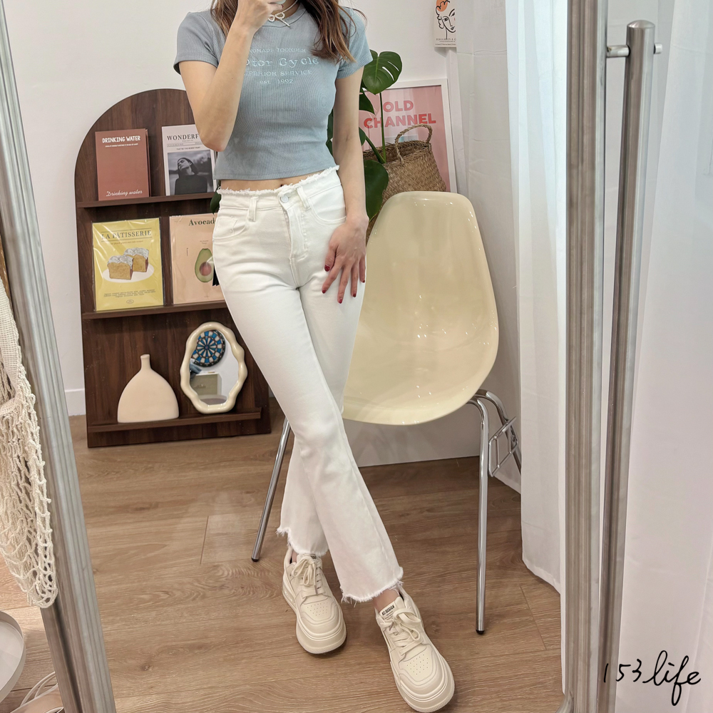 |現貨|抽鬚中高腰彈性貼身微喇叭褲(S-L)(2色)