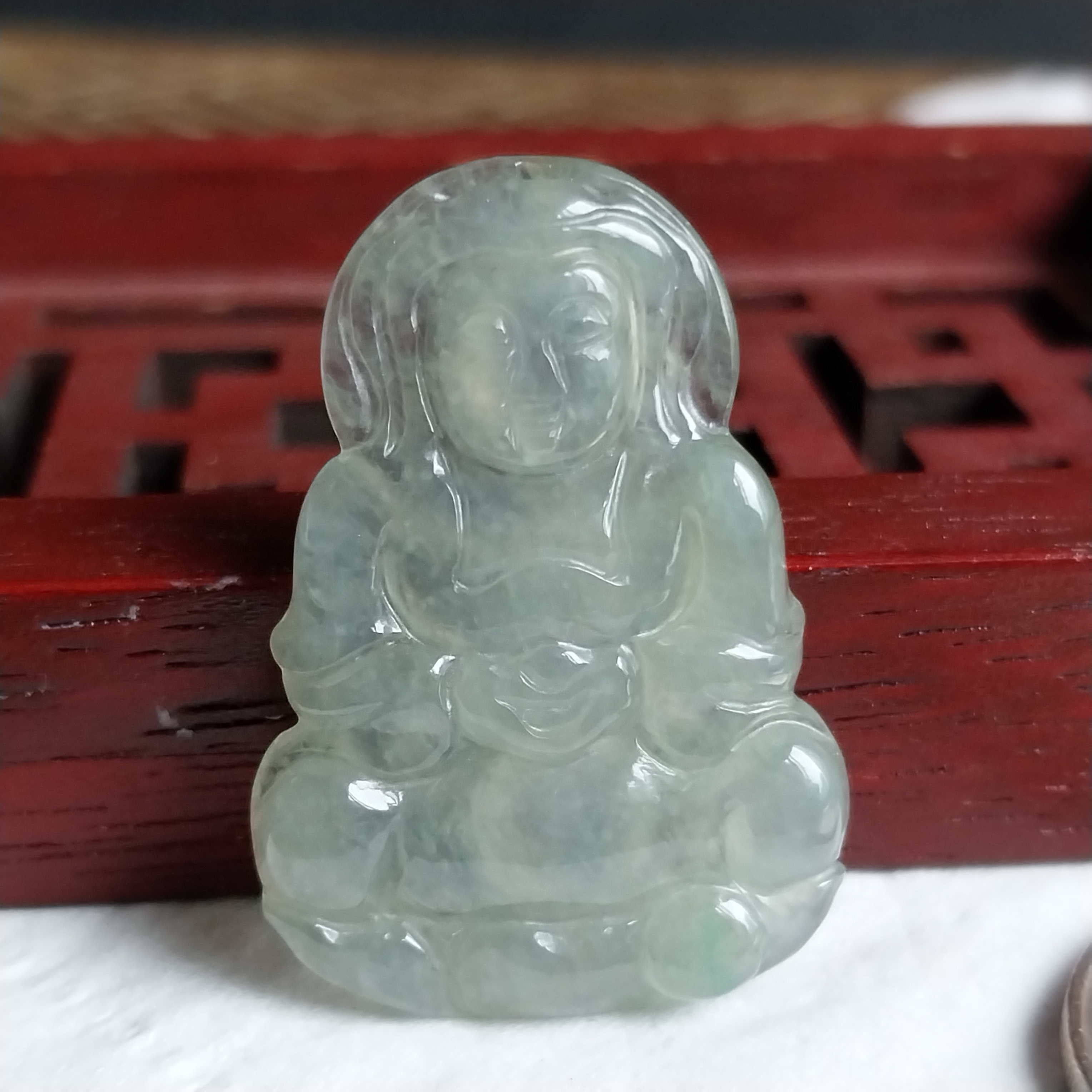 翡翠冰晴水綠坐蓮觀音吊墜,天然翡翠A玉, 緬甸玉, Jade, Jadeite