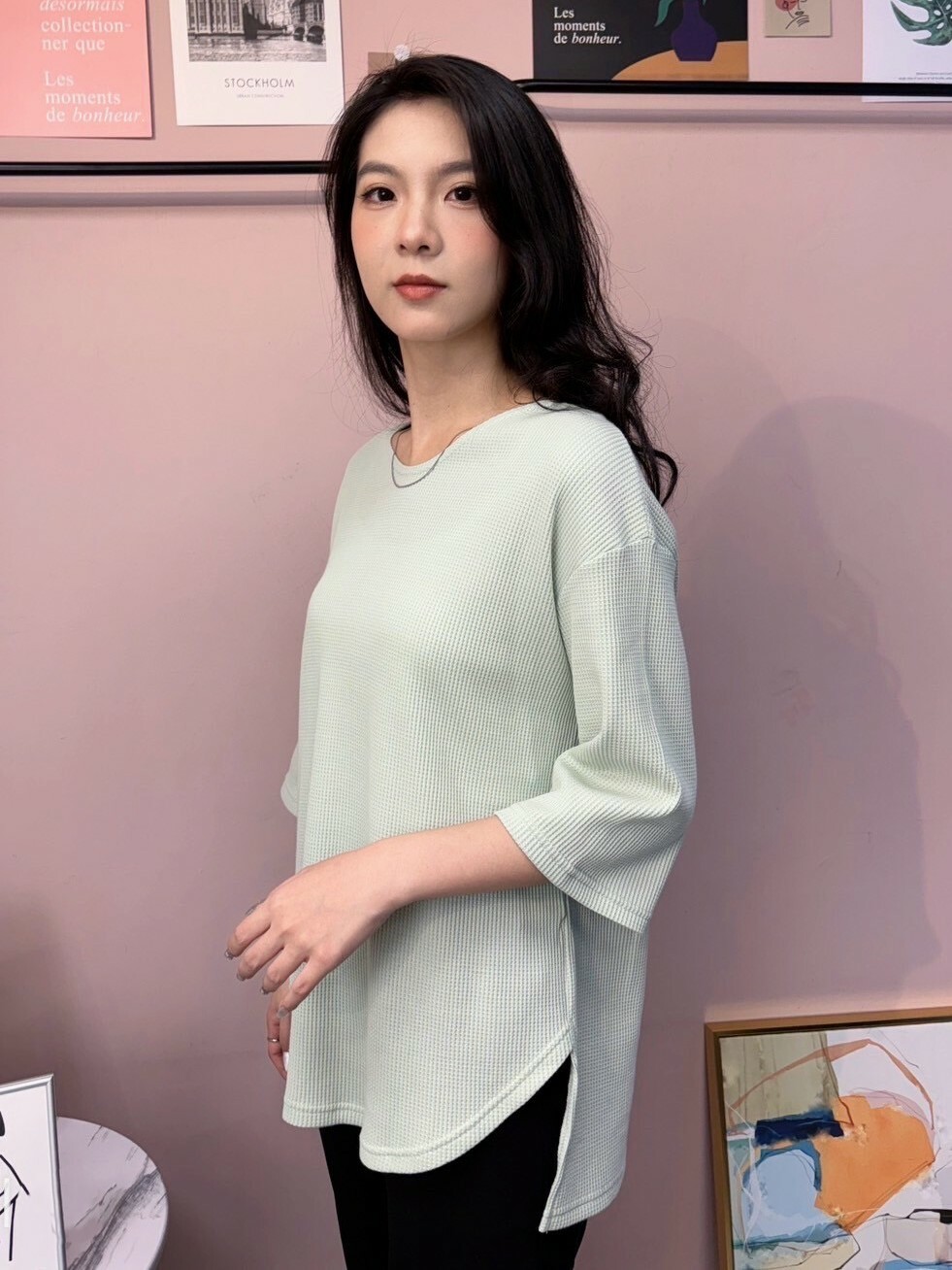 彩色華夫格上衣(綠)